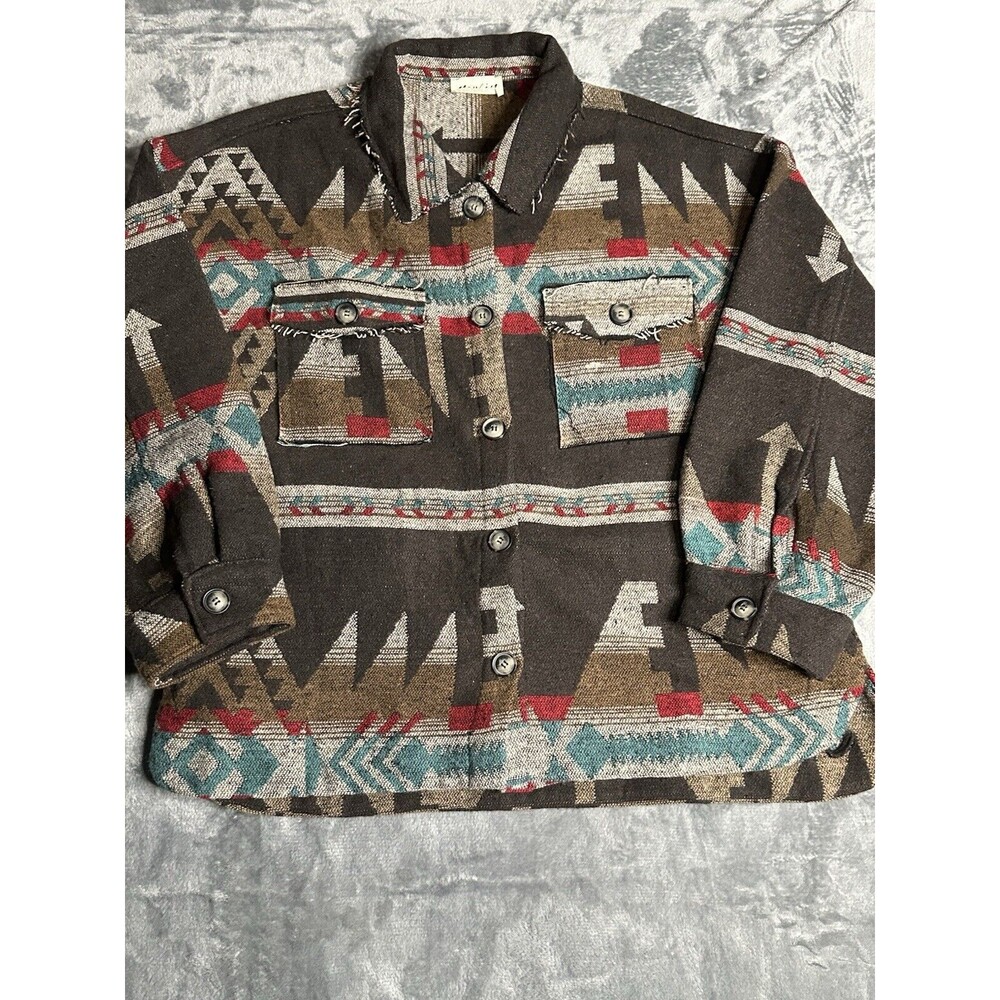 New In - Southwestern Aztec Button Boho Cowgirl Rodeo Shacket Jacket Size Large